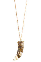 Elongated single horn pendant necklace