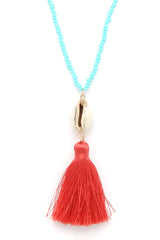 Cowrie Shell Tassel Beaded Necklace