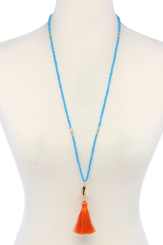 Cowrie Shell Tassel Beaded Necklace