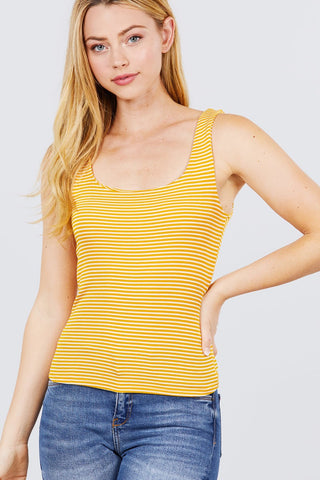 Sleeveless Double Scoop Neck Stripe 2 Ply Rib Knit Top