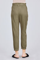 Paperbag W/bow Tie Elastic Hem Long Linen Pants