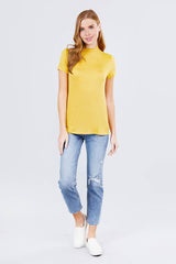 Short Sleeve Mock Neck Rayon Spandex Rib Top