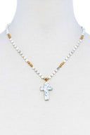 Chic Beaded And Cross Pendant Necklace