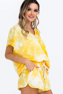 Tie-dye Top Featured In A V-neckline And Cuff Sort Sleeves