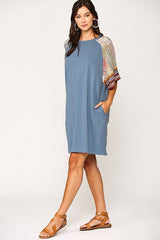 Solid Side Pocket Shift Dress