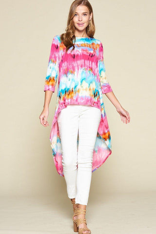 Tie-dye Venechia High Low Fashion Top With 3/4 Sleeves