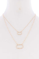 2 Layered Chain Oval Pendant Metal Necklace Earring Set