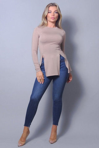 Sleek & Chic Fall Long Sleeve Slitted Top