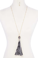 Checkered Pattern Fabric Tassel Necklace