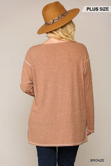 Two-tone Ribbed Tunic Top With Side Slits