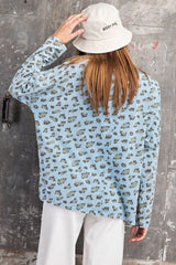 Leopard Printed Garment Dye Loose Fit Knit Top