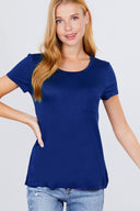 Short Sleeve Scoop Neck Top With Pocket