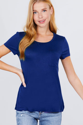 Short Sleeve Scoop Neck Top With Pocket