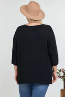 Solid Round Neck 3/4 Sleeve Sweater Top