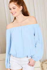 Off Shoulder Long Bubble Sleeve Solid Top