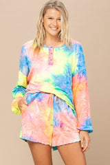 Tie-dye Printed Knit Top And Shorts Set