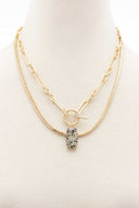 Oval Stone Toggle Clasp Layered Necklace