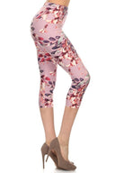 Multi-color Print, Cropped Capri Leggings In A Fitted Style With A Banded High Waist