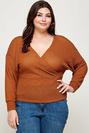 Plus Size Textured Waffle Sweater Knit Top