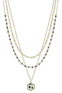 3 Layered Metal Crystal Bead Chain Hexagon Leopard Pendant Necklace