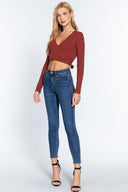 Surplice W/tie Rib Knit Top