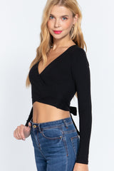 Surplice W/tie Rib Knit Top