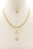 Double Coin Charm Layered Necklace