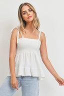 Smocking Bust With Self Tie Straps Sleeveless Waffle Top