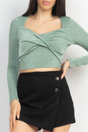 Twisted Velvety Long Sleeve Crop Top