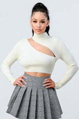 Lux Sweater Rib Cutout Mock Neck Crop Top