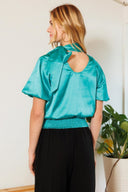 Waist Smocked Solid Satin Blouse