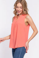 Sleeveless Henley Neck Woven Top