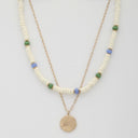 Coin Wood Bead Layered Necklace