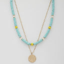 Coin Wood Bead Layered Necklace