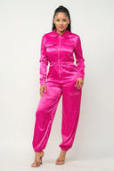 Front Zipper Pockets Top And Pants Jumpsuit