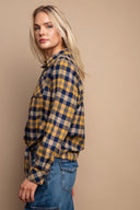 Tie Front Button Down Plaid Shirt With Front Pocket