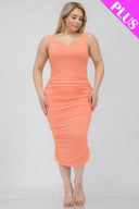 Plus Size Square Neck Ruched Bodycon Midi Dress