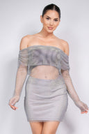 Shirred Off-shoulder Fishnet Top