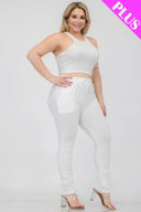 Plus Size Crop Tank Top & Ruched Pants Set