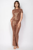 Sequined Fit & Flare Midrise Pants