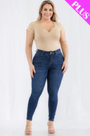 Plus Size Casual Split Neck Solid Short Sleeve Bodysuit