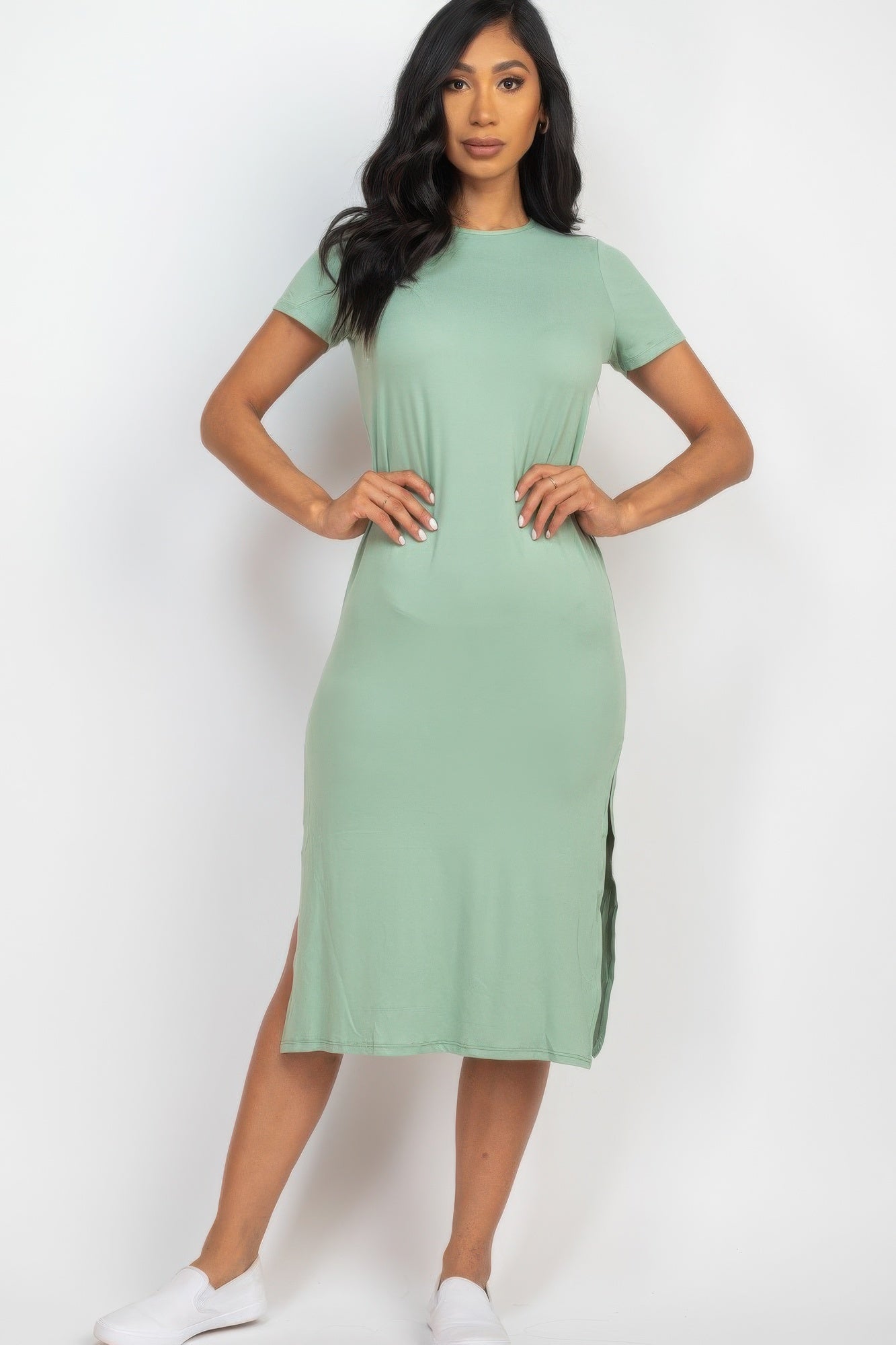 Side slit comfy midi dress