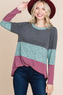 Colorblock Floral Contrast Long Sleeve Top