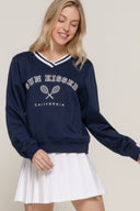 Long slv v-neck embroidered sweatshirt